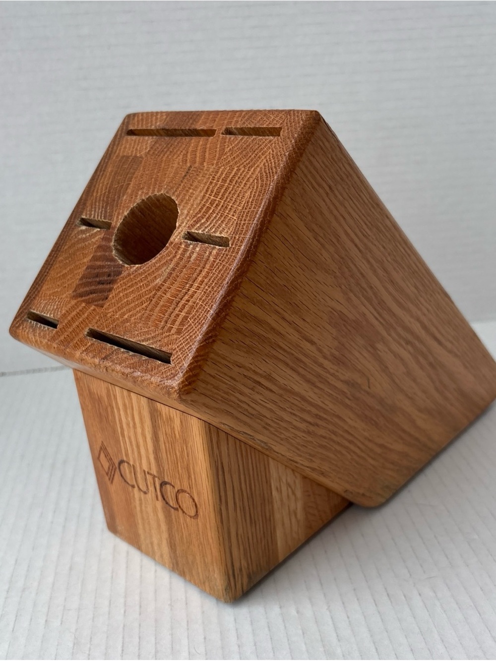 Cutco Knife Wood Block 7 Slots 6 Knives 1 Sharpener Honey Oak Countertop Storage